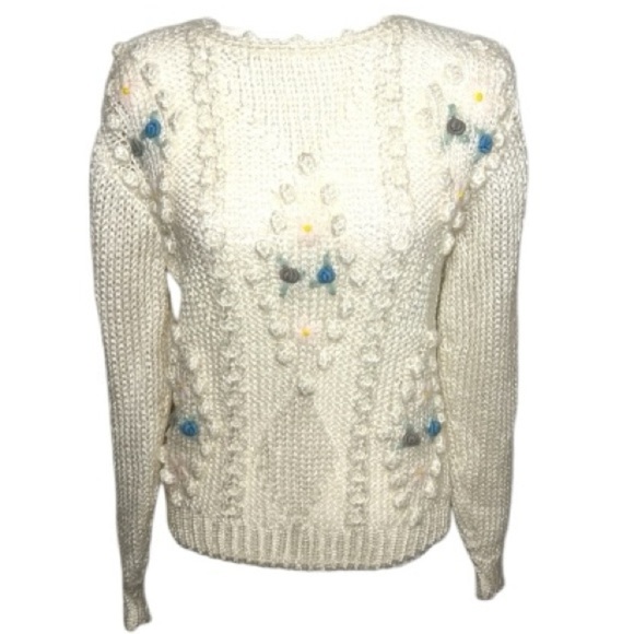 Lady Van Heusen Chunky Bobble Stitch Embroidered Floral Cottagecore Sweater VTG - Picture 1 of 17